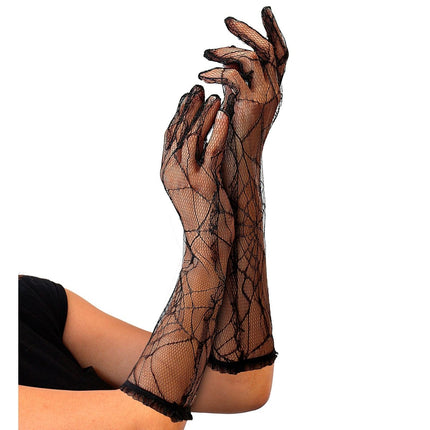 Halloween Handschoenen Zwart Spinnenweb van Widmann koop je bij Partywinkel