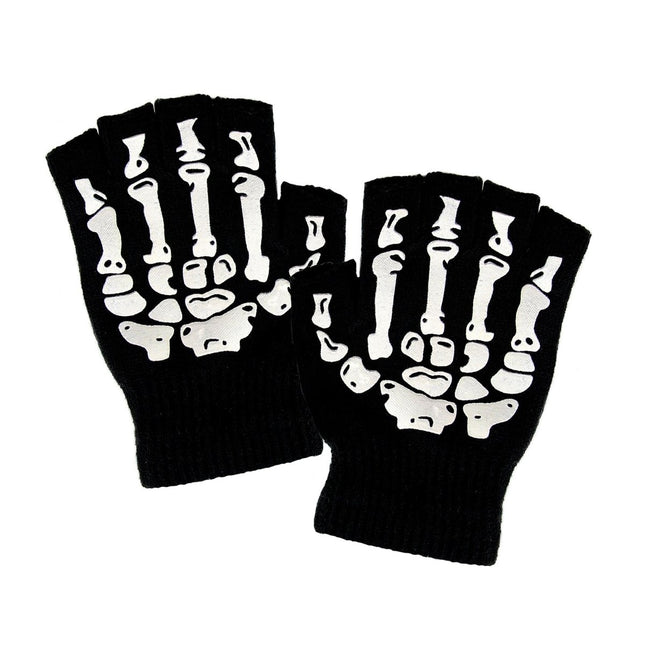 Halloween Handschoenen Zwart Wit Skelet Vingerloos van Widmann koop je bij Partywinkel
