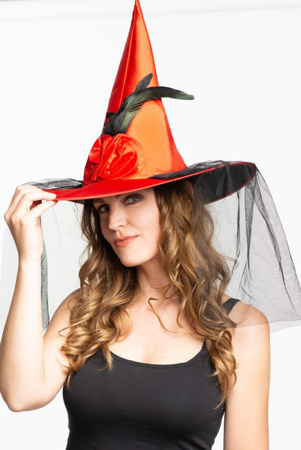 Halloween Heksenhoed Oranje Hoog van Partychimp koop je bij Partywinkel