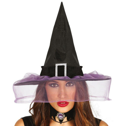 Halloween Heksenhoed Sluier Paars van Fiestas Guirca koop je bij Partywinkel