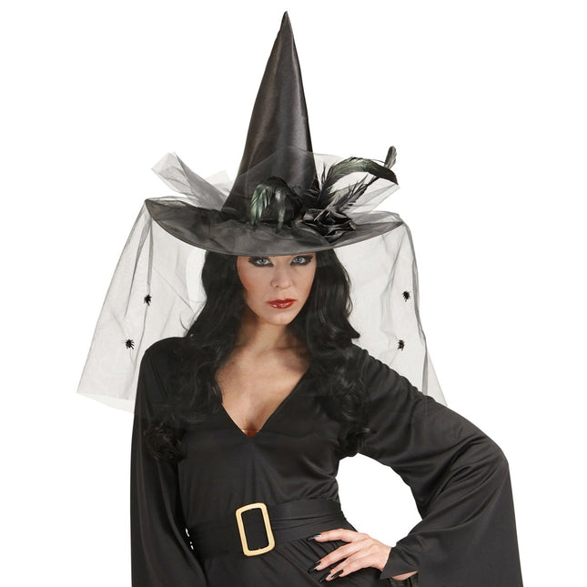 Halloween Heksenhoed Zwart Sluier van Widmann koop je bij Partywinkel
