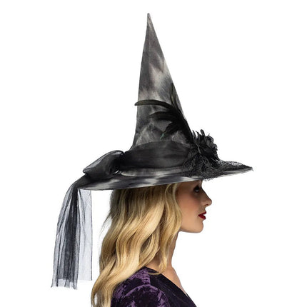 Halloween Heksenhoed Zwart Wit van Boland koop je bij Partywinkel