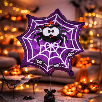 Halloween Helium Ballon Paars Spinnenweb Leeg 60cm van Fiestas Guirca koop je bij Partywinkel