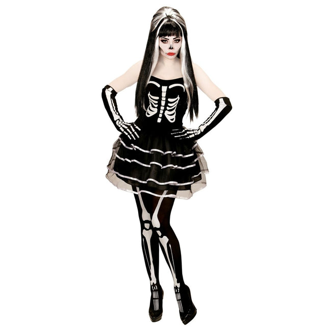 Halloween Jurk Wit Zwart Dames Skelet van Widmann koop je bij Partywinkel