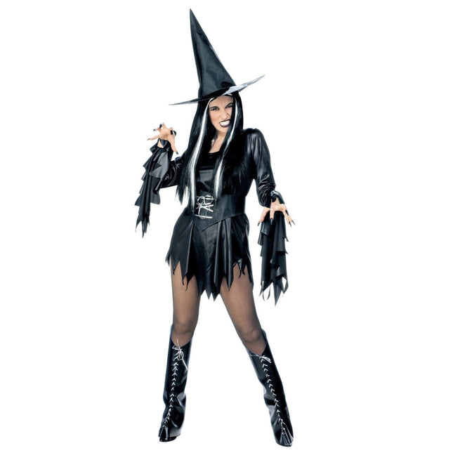 Halloween Jurk Zwart Dames Heks 4 delig van Widmann koop je bij Partywinkel