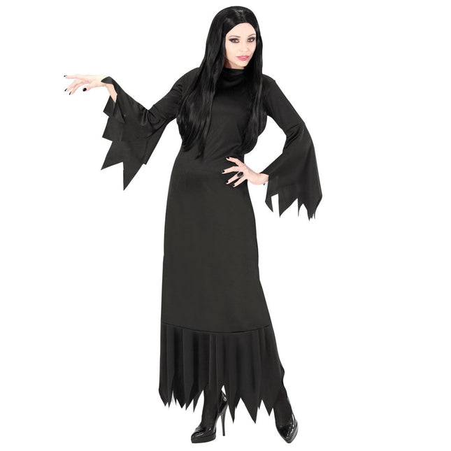 Halloween Jurk Zwart Dames Mortisia Lang van Widmann koop je bij Partywinkel