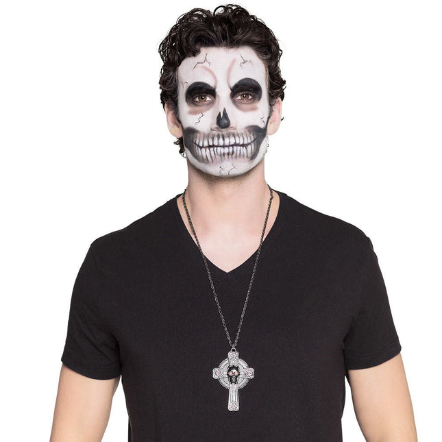 Halloween Ketting Kruis Rode Stenen 28cm van Boland koop je bij Partywinkel