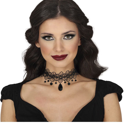 Halloween Ketting Zwart Choker Steen van Fiestas Guirca koop je bij Partywinkel
