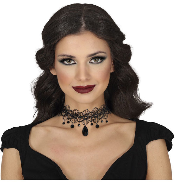 Halloween Ketting Zwart Choker Steen van Fiestas Guirca koop je bij Partywinkel