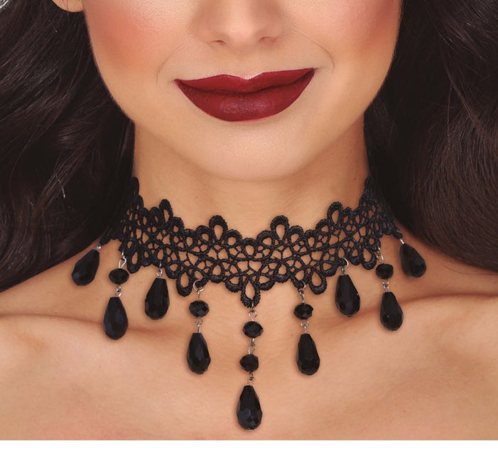 Halloween Ketting Zwart Choker Stenen van Fiestas Guirca koop je bij Partywinkel
