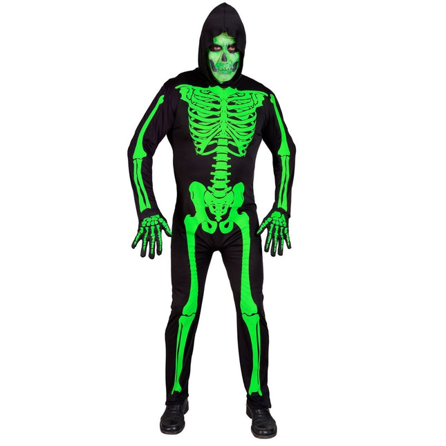 Halloween Kostuum Zwart Groen Heren Skelet 2 delig van Widmann koop je bij Partywinkel