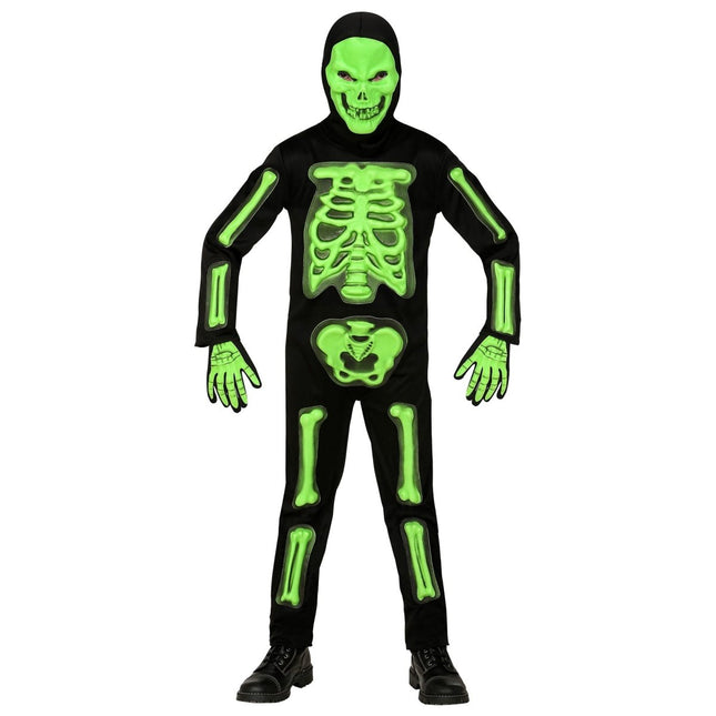 Halloween Kostuum Zwart Groen Kind Skelet 3D van Widmann koop je bij Partywinkel