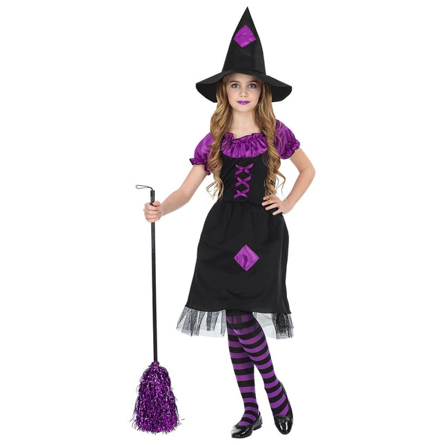 Halloween Kostuum Zwart Paars Meisje Heks van Widmann koop je bij Partywinkel