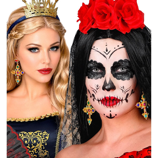 Halloween Oorbellen Kruis Met Juwelen van Widmann koop je bij Partywinkel