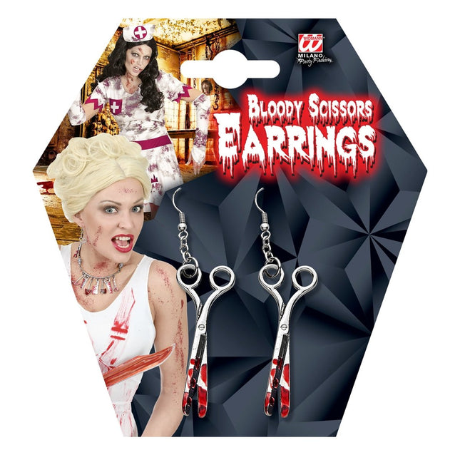 Halloween Oorbellen Schaar Met Bloed van Widmann koop je bij Partywinkel