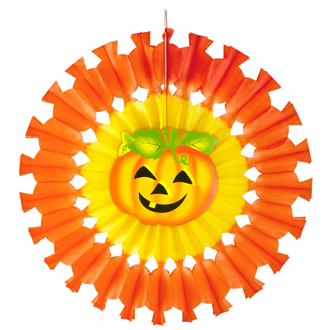 Halloween Papieren Waaiers Oranje Pompoen 48cm van Widmann koop je bij Partywinkel