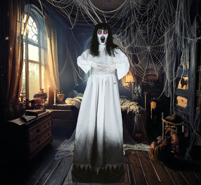 Halloween Pop Zombie Vrouw Met Licht, Geluid En Beweging 1,8m van Fiestas Guirca koop je bij Partywinkel