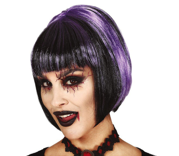 Halloween Pruik Bob Zwart Paars van Fiestas Guirca koop je bij Partywinkel
