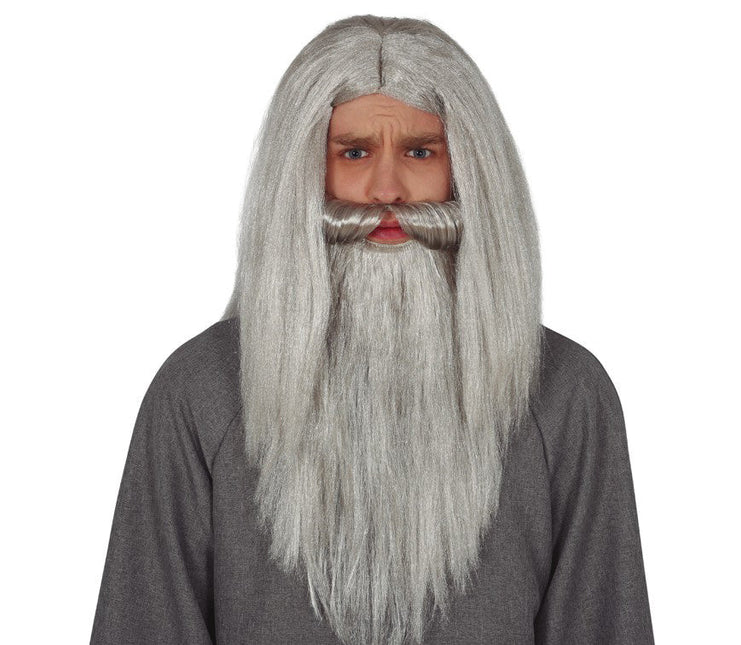 Halloween Pruik Lang Haar Heren Grijs van Fiestas Guirca koop je bij Partywinkel