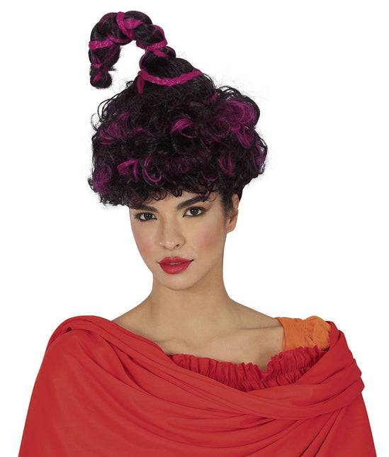 Halloween Pruik Zwart Paars Krullen van Fiestas Guirca koop je bij Partywinkel