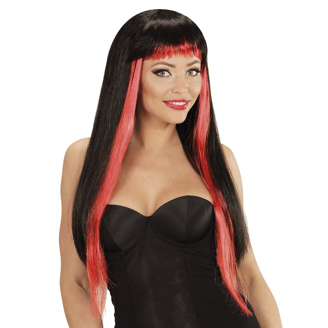 Halloween Pruik Zwart Rood Gothic van Widmann koop je bij Partywinkel