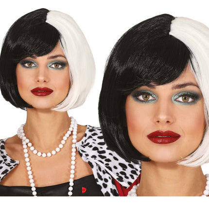Halloween Pruik Zwart Wit Kort Haar van Fiestas Guirca koop je bij Partywinkel