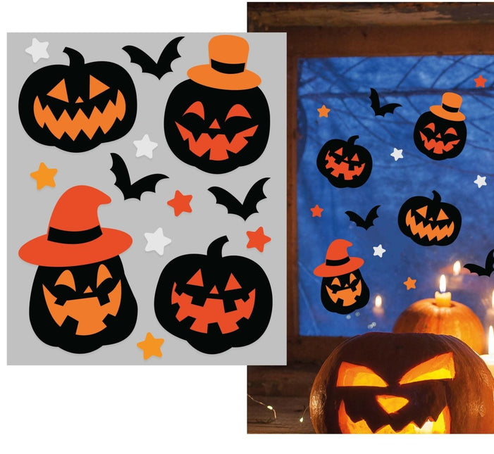 Halloween Raamsticker Pompoenen En Vleermuizen 14 delig van Fiestas Guirca koop je bij Partywinkel