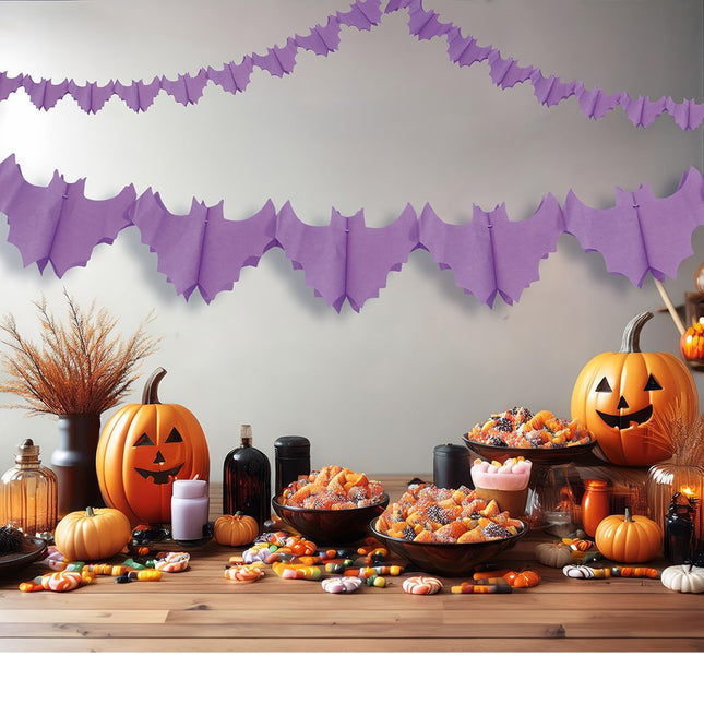 Halloween Slinger Paarse Vleermuizen 3m van Fiestas Guirca koop je bij Partywinkel