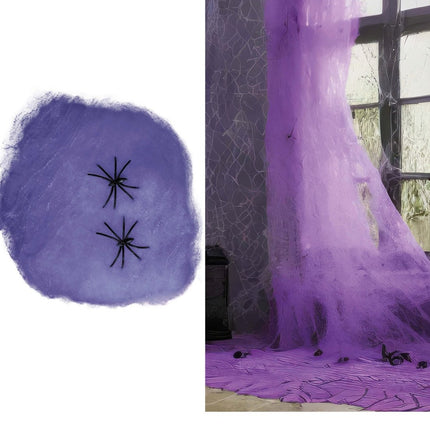 Halloween Spinnenweb Paars Met Spinnen 100gr van Fiestas Guirca koop je bij Partywinkel