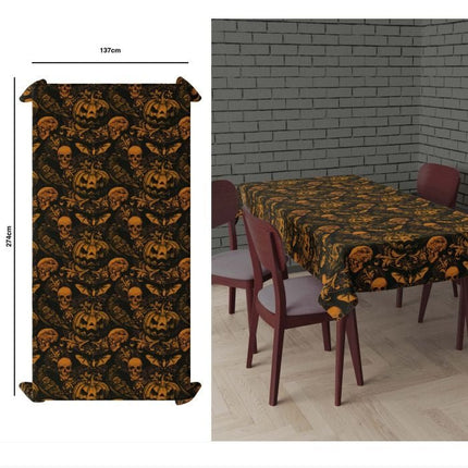 Halloween Tafelkleed Zwart Oranje Pompoen 2,74m van Fiestas Guirca koop je bij Partywinkel
