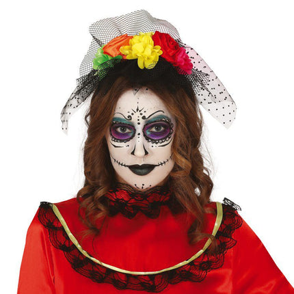 Halloween Tiara Bloemen En Sluier Gekleurd van Fiestas Guirca koop je bij Partywinkel
