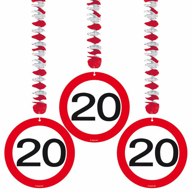 Hangdecoratie 20 Jaar Verkeersbord 75cm 3st van Folat koop je bij Partywinkel