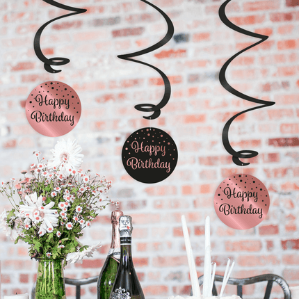 Hangdecoratie 30 Jaar Happy Birthday Zwart Roze 17cm 3st van Paper Dreams koop je bij Partywinkel