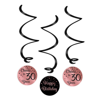 Hangdecoratie 30 Jaar Happy Birthday Zwart Roze 17cm 3st van Paper Dreams koop je bij Partywinkel
