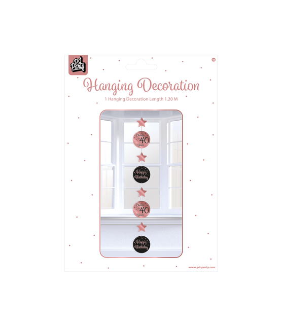 Hangdecoratie 40 Jaar Roze Zwart 20,5cm van Paper Dreams koop je bij Partywinkel