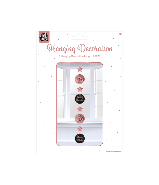 Hangdecoratie 60 Jaar Roze Zwart 20,5cm van Paper Dreams koop je bij Partywinkel