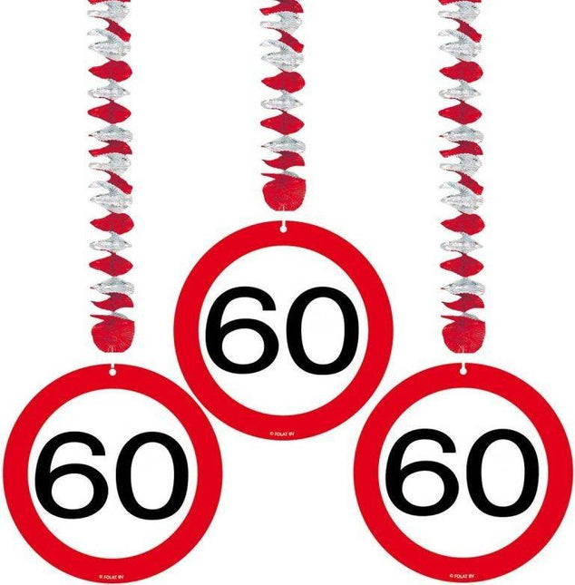 Hangdecoratie 60 Jaar Verkeersbord 17,5cm 3st van Folat koop je bij Partywinkel