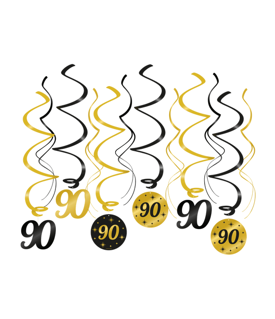Hangdecoratie 90 Jaar 14cm 12st van Paper Dreams koop je bij Partywinkel