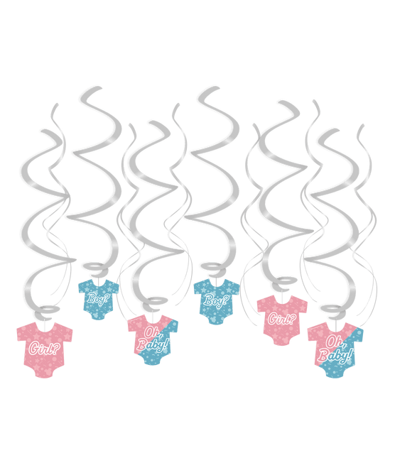 Hangdecoratie Gender Reveal 14cm 12st van Paper Dreams koop je bij Partywinkel