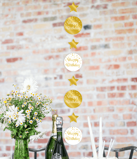 Hangdecoratie Happy Birthday Goud Wit 20,5cm van Paper Dreams koop je bij Partywinkel