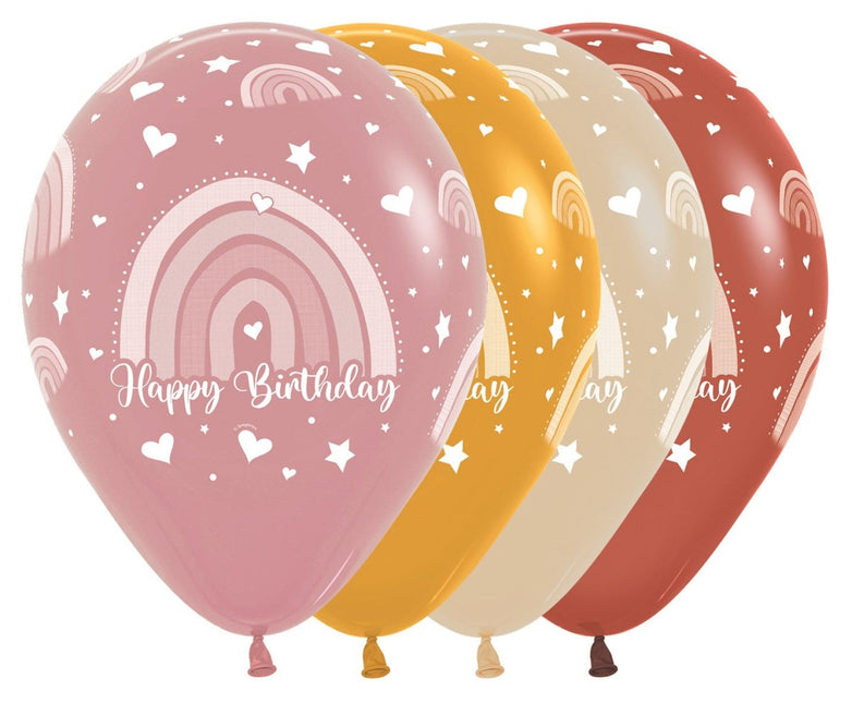 Happy Birthday Ballonnen Gekleurd Regenboog 30cm 12st van Sempertex koop je bij Partywinkel