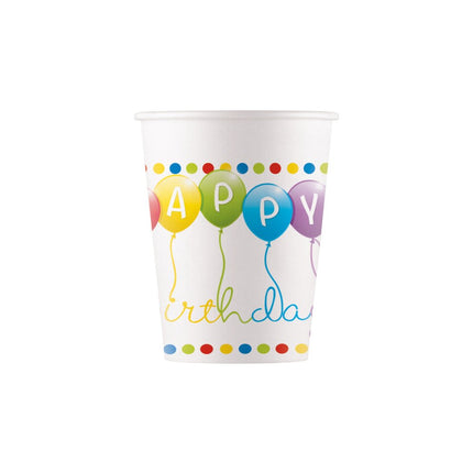 Happy Birthday Beker Papier 200ml 8 delig van Procos koop je bij Partywinkel