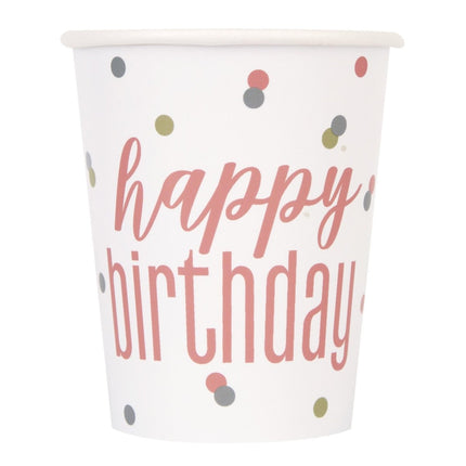 Happy Birthday Bekers 266ml 8st van Unique koop je bij Partywinkel