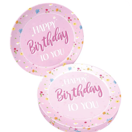 Happy Birthday Borden Roze 23cm 8st van VDV Benefit koop je bij Partywinkel