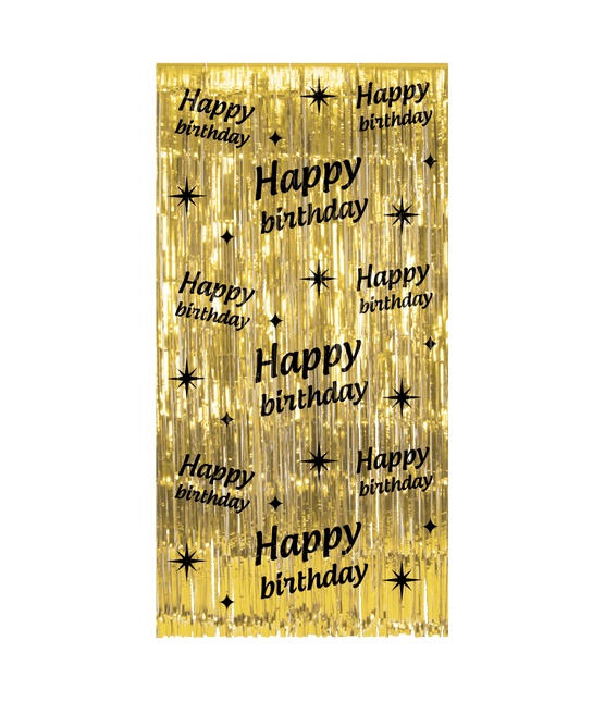 Happy Birthday Deurgordijn Goud Zwart van Paper Dreams koop je bij Partywinkel