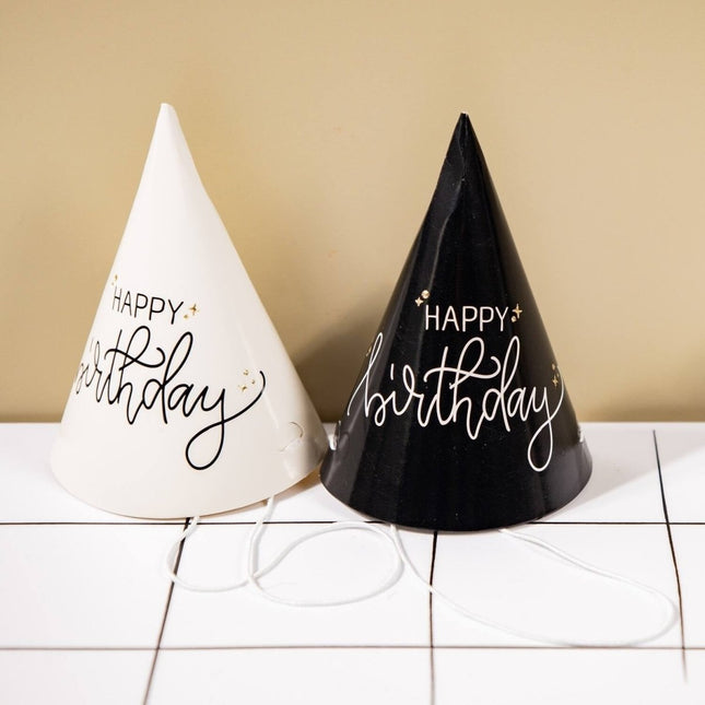 Happy Birthday Feesthoedjes Zwart 6st van Folat koop je bij Partywinkel