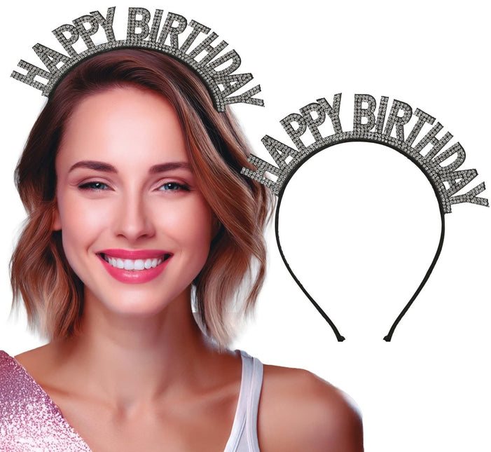 Happy Birthday Haarband Zwart Zilveren van Fiestas Guirca koop je bij Partywinkel