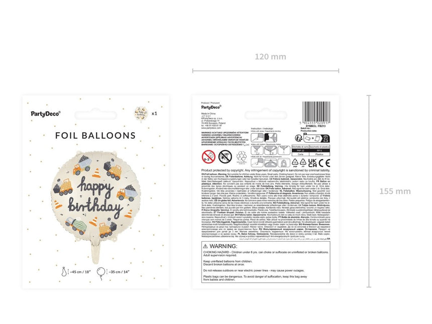 Happy Birthday Helium Ballon Bouwvoertuigen Leeg 45cm van Partydeco koop je bij Partywinkel