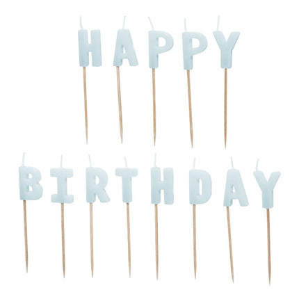 Happy Birthday Kaars Lichtblauw 13st van Partydeco koop je bij Partywinkel