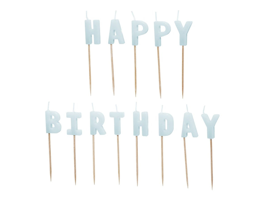 Happy Birthday Kaars Lichtblauw 13st van Partydeco koop je bij Partywinkel